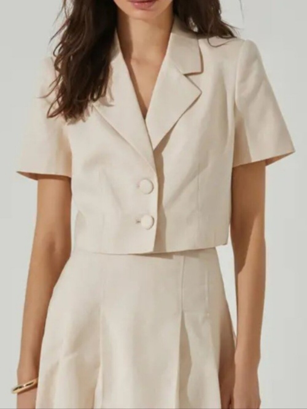 ASTR The Label Linen Blend Ivory Short Sleeve Cropped Chic Blazer Women's Sz. M